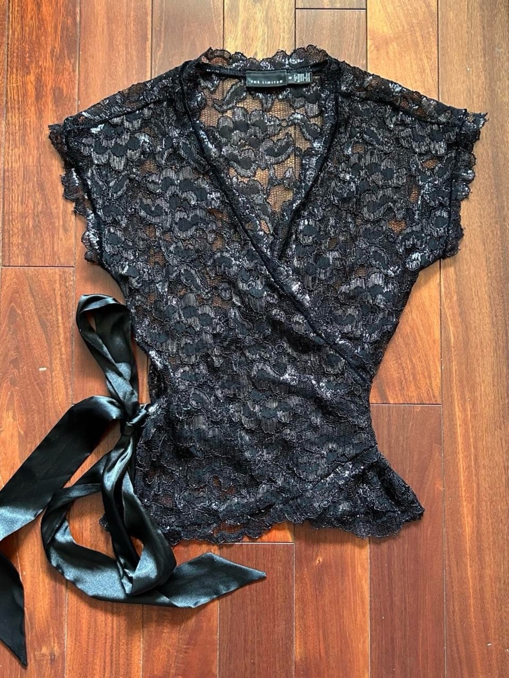Y2K The Limited Metallic Lace Wrap Top
